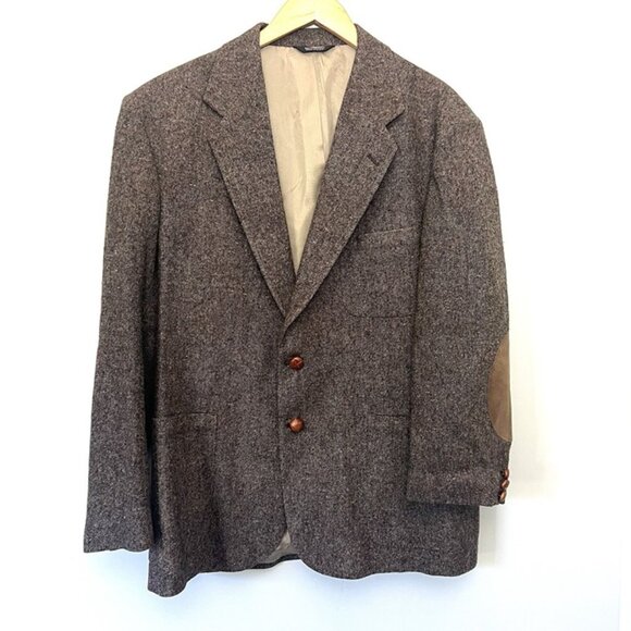 Vintage Hunt Valley Brown Tweed Wool Elbow Patch Blazer Men's 44R Sport Coat - Picture 1 of 9